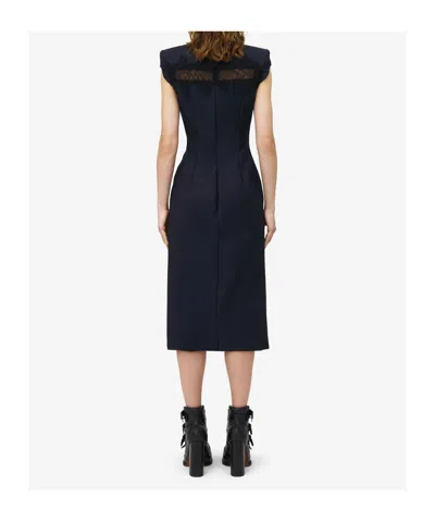 Alexander Mcqueen Wool Tailored Pencil Dress With Lace Details In Blue