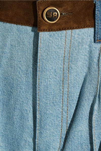 Shop Sonia Rykiel Suede-trimmed Mid-rise Wide-leg Jeans
