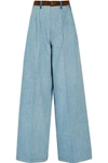 SONIA RYKIEL Suede-trimmed mid-rise wide-leg jeans