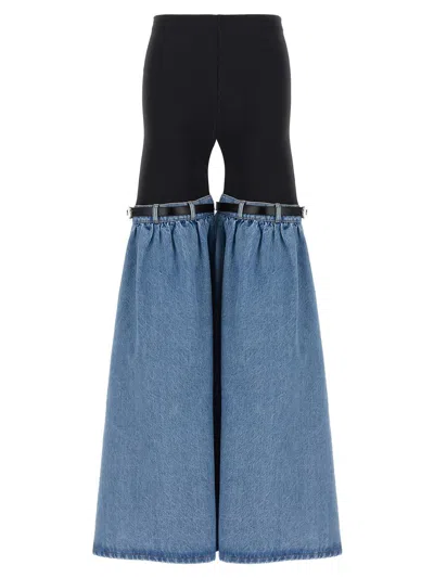 Coperni Hybrid Denim & Jersey Flared Pants In Blue