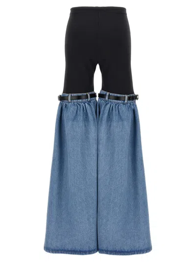 Coperni Hybrid Denim & Jersey Flared Pants In Blue