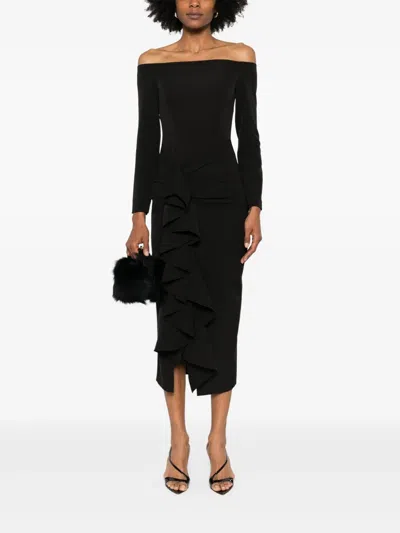 Moos Studio Off-shoulder Midi Dress In Black