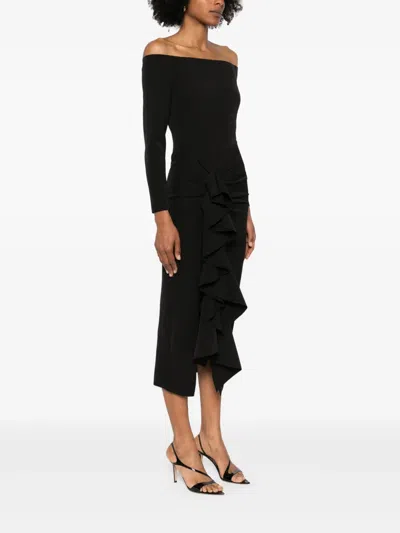 Moos Studio Off-shoulder Midi Dress In Black