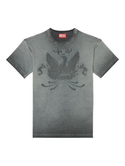 Diesel T-shirt With Phoenix Devoré In 灰色