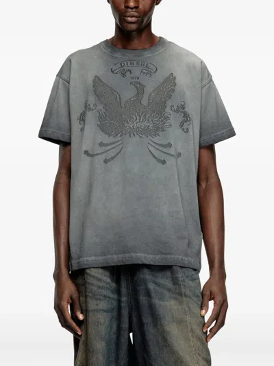 Diesel T-shirt With Phoenix Devoré In 灰色