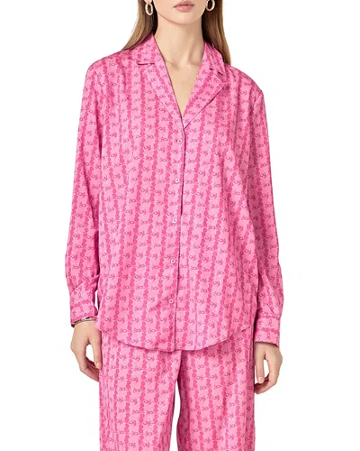 English Factory Printed Satin Shirt In Pink In Pink