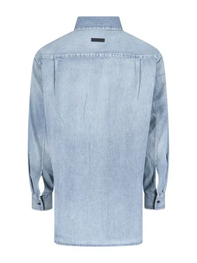 Fear Of God Light Blue Shirt With Faded Denim Effect In Animal Print
