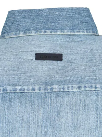 Fear Of God Light Blue Shirt With Faded Denim Effect In Animal Print