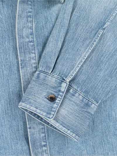 Fear Of God Light Blue Shirt With Faded Denim Effect In Animal Print