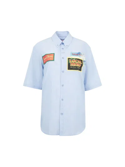 Martine Rose Short-sleeved Pinstriped Shirt In Blau