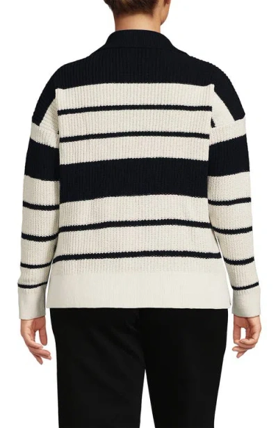Lands' End Plus Size Cotton Boucle Johnny Collar Shaker Pullover In Black