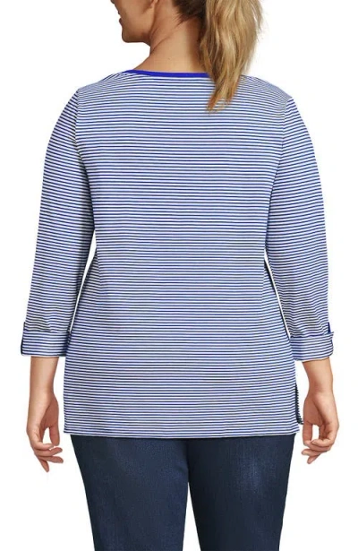 Lands' End Plus Size Supima Cotton Adjustable 3/4 Sleeve Boatneck Tunic In Blue