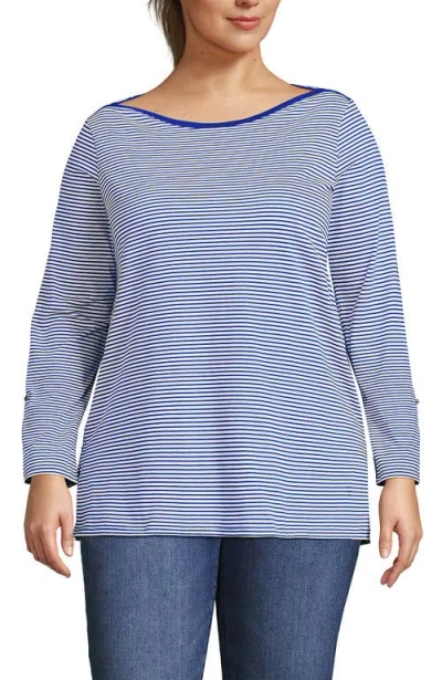 Lands' End Plus Size Supima Cotton Adjustable 3/4 Sleeve Boatneck Tunic In Blue