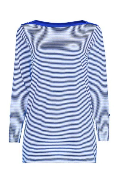 Lands' End Plus Size Supima Cotton Adjustable 3/4 Sleeve Boatneck Tunic In Blue