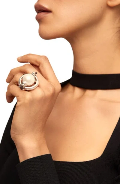 Unode50 Sterling Silver-plated Ring With Pearl In Silver