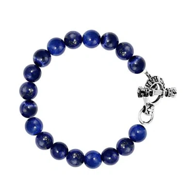 King Baby Studio 10mm Lapis Bead Bracelet With Silver Toggle Clasp In Silver