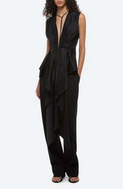 Helmut Lang Scarf Drape Detail Reversible Silk Top In Black