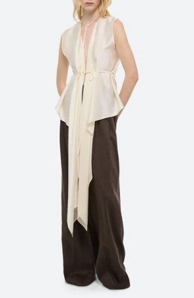 Helmut Lang Scarf Drape Detail Reversible Silk Top In Ivory