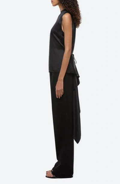 Helmut Lang Scarf Drape Detail Reversible Silk Top In Black