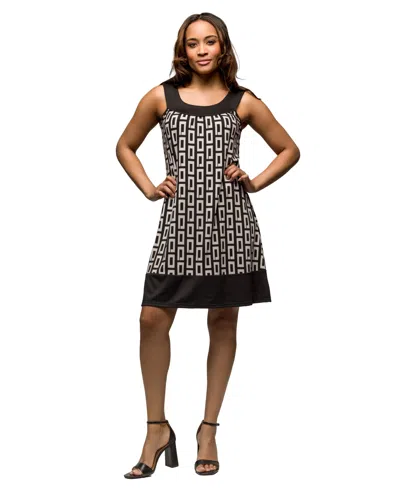 24seven Comfort Apparel Women's Scoop Neck Sleeveless Knee Length Dress In Black Multi