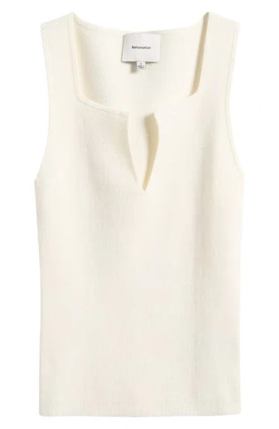 Reformation Rylie Notched Rib Sweater Tank In Fior Di Latte