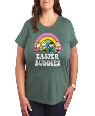 Hybrid Apparel Plus Size Peanuts Easter Buddies Graphic Crew Neck T-shirt In Green