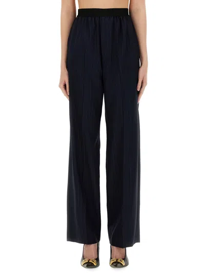 Balenciaga Women Striped Pants With Elastic In Blue