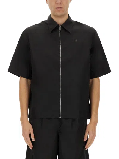 Givenchy Pointed Collar Short-sleeve Zipped Shirt In Black