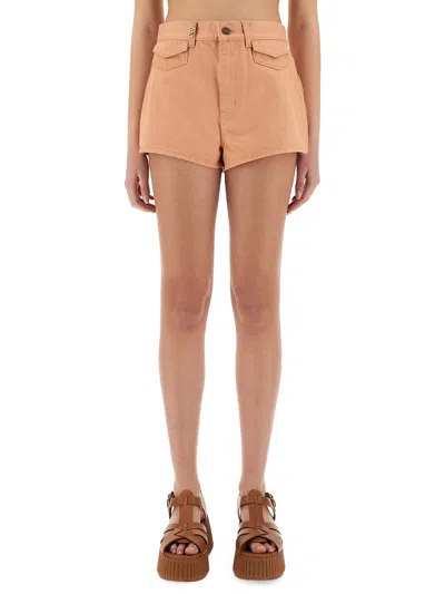 Chloé Chloe Women Salmon Denim Shorts In Pink