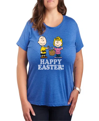 Hybrid Apparel Plus Size Peanuts Happy Easter Graphic Crew Neck T-shirt In Blue
