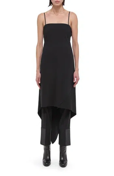 Helmut Lang Scarf Hem Wool Midi Dress In Black