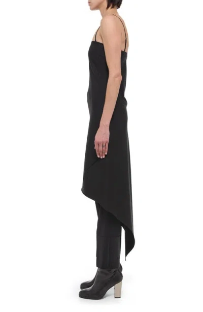 Helmut Lang Scarf Hem Wool Midi Dress In Black