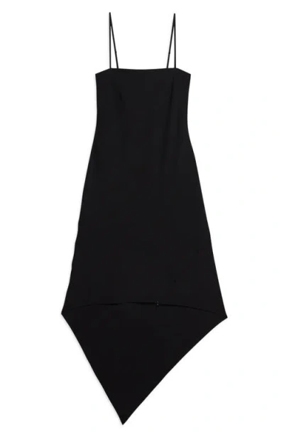 Helmut Lang Scarf Hem Wool Midi Dress In Black