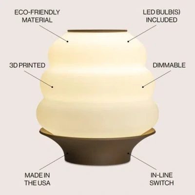 Jonathan Y Honey Pot 12" Minimalist Classic Plant-based Pla 3d Printed Dimmable Led Table Lamp In White/brown