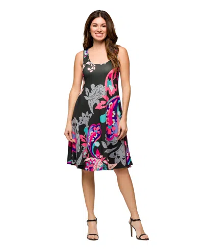 24seven Comfort Apparel Women's Pink Paisley Print Sleeveless Knee Length Tank Swing Dress In Multi