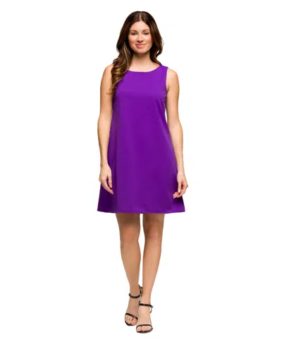 24seven Comfort Apparel Women's Solid Color Sleeveless Mini Shift Dress In Purple