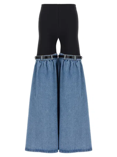 Coperni Hybrid Denim & Jersey Flared Pants In Blue