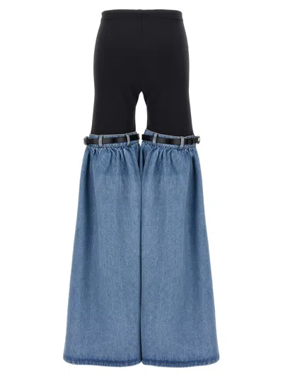 Coperni Hybrid Denim & Jersey Flared Pants In Blue