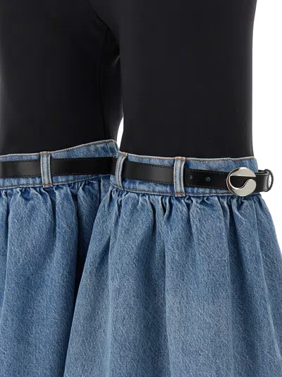 Coperni Hybrid Denim & Jersey Flared Pants In Blue