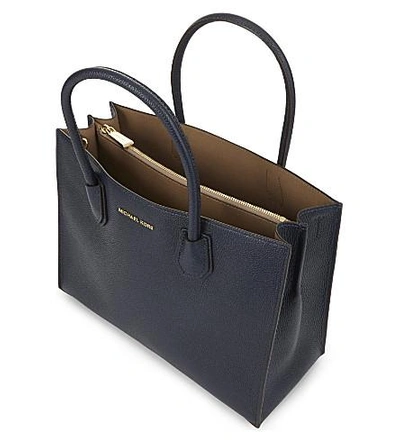 Shop Michael Michael Kors Mercer Large Grained Leather Tote In Admiral