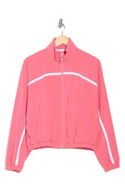 Beyond Yoga Go Retro Track Jacket In Pink Horizon/true Wh