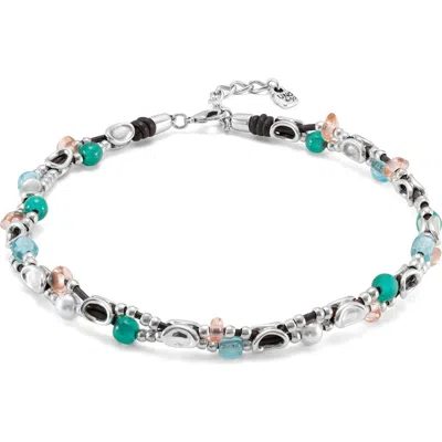 Unode50 Short Double Leather Strap Necklace With Sterling Silver-plated Links In Silver