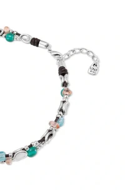 Unode50 Short Double Leather Strap Necklace With Sterling Silver-plated Links In Silver