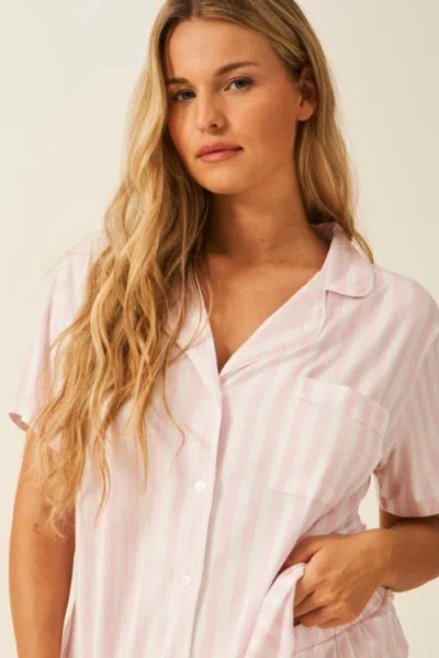 Stripe & Stare Bedshort Set In Pale Pink Stripe