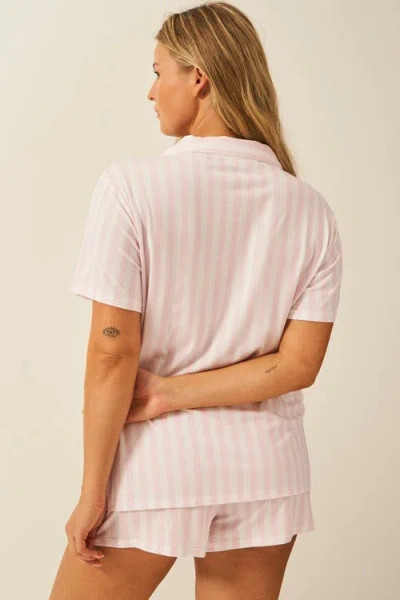 Stripe & Stare Bedshort Set In Pale Pink Stripe