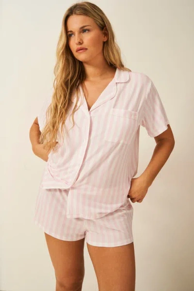 Stripe & Stare Bedshort Set In Pale Pink Stripe