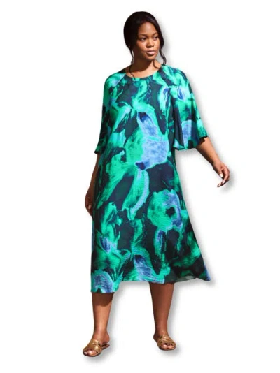 Live Unlimited Abstract Print Flutter Sleeve Midi Dress In Green
