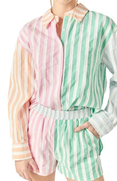 English Factory Colorblock Stripe Shirt In Pink Multi