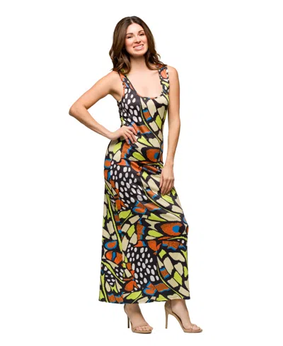24seven Comfort Apparel Bright Butterfly Print Razorback Tank Casual Maxi Dress In Multi