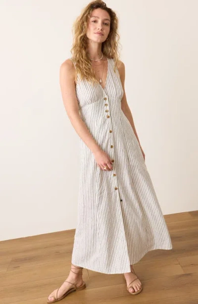 Marine Layer Camila Stripe Button Front Hemp Blend Maxi Dress In Neutral